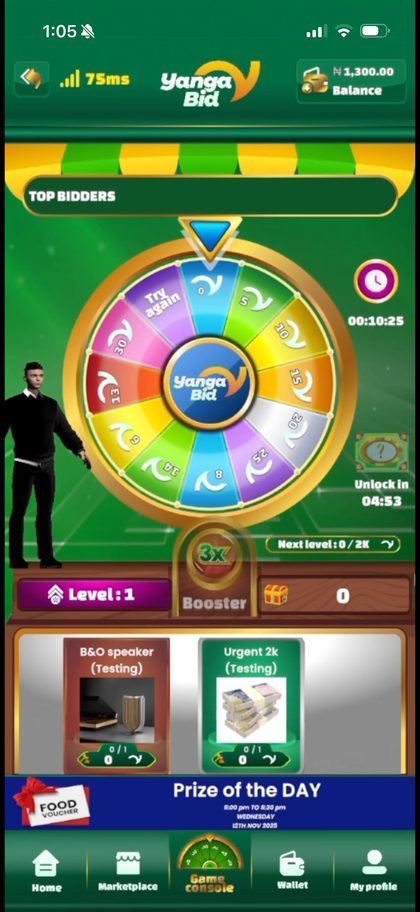 The Yangabid app bidding screen